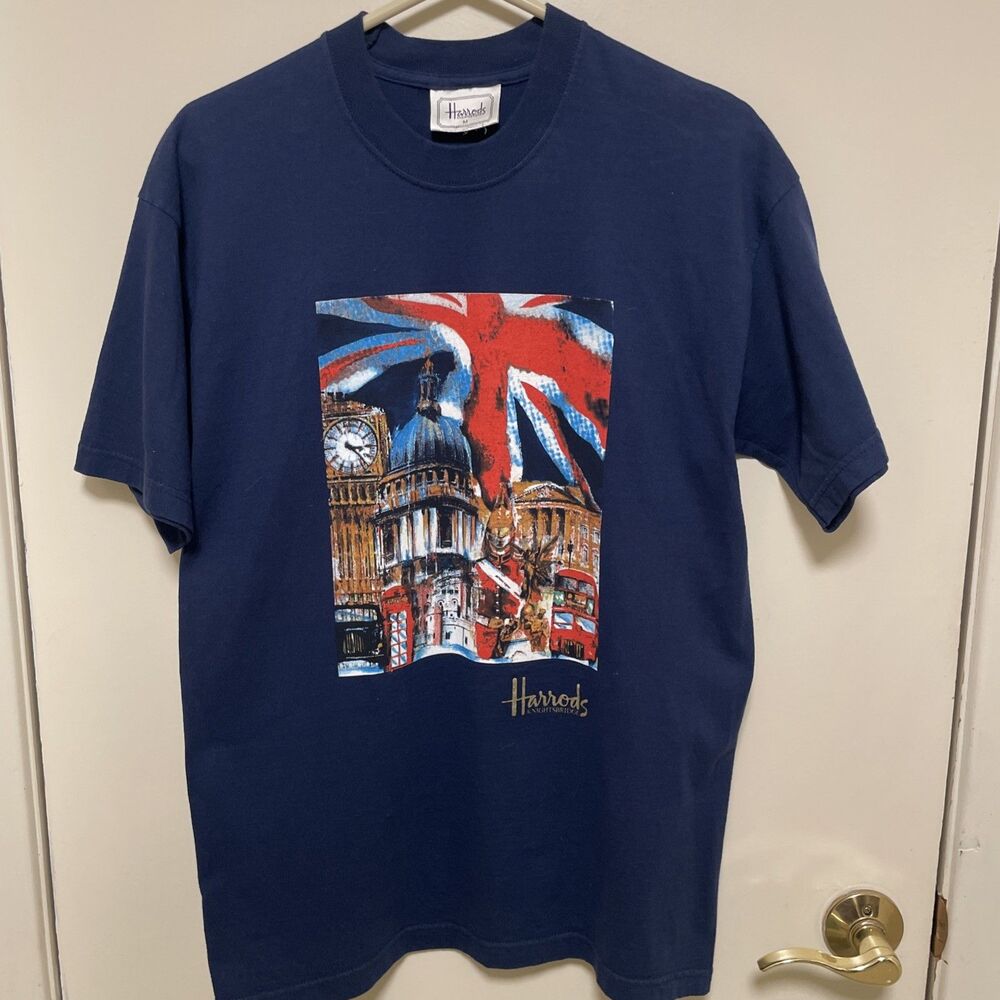 Vintage Harrods Knightsbridge T-shirt Adult Blue London Graphic Shirt M